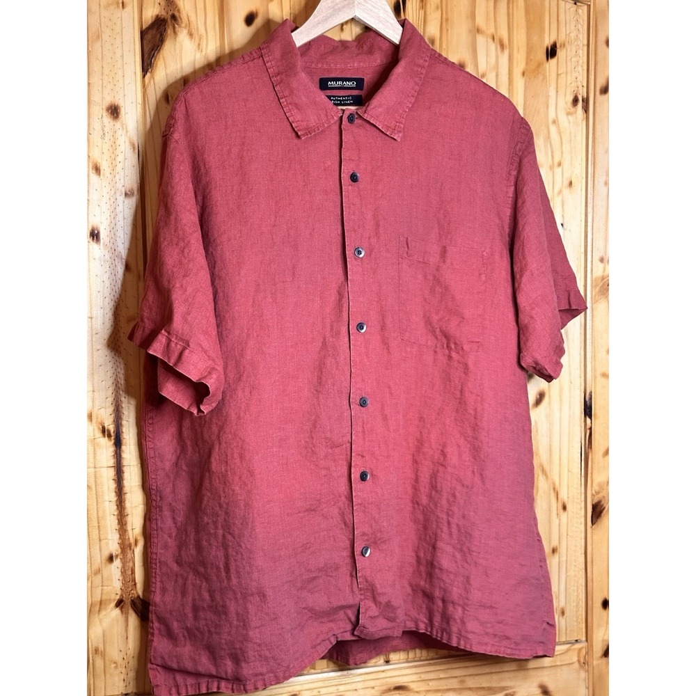 Murano Italy Men's Linen Button Down Short Sleeve Rust Size XL Casual